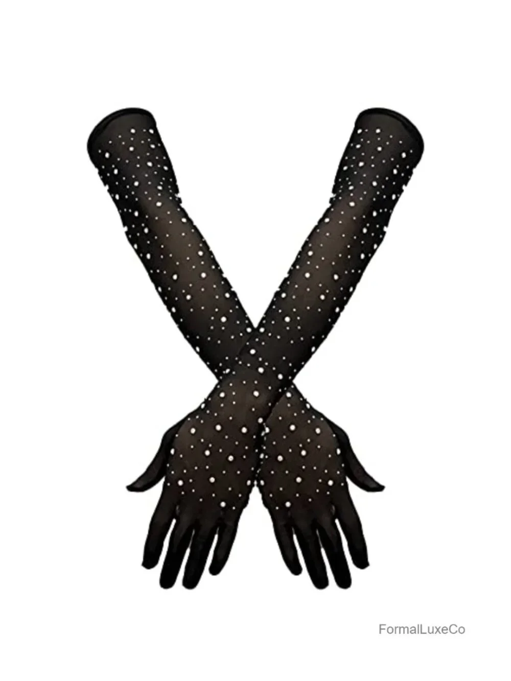 Rhinestone Glitter Fishnet Long Mesh Gloves Party Favors Costume Accessories